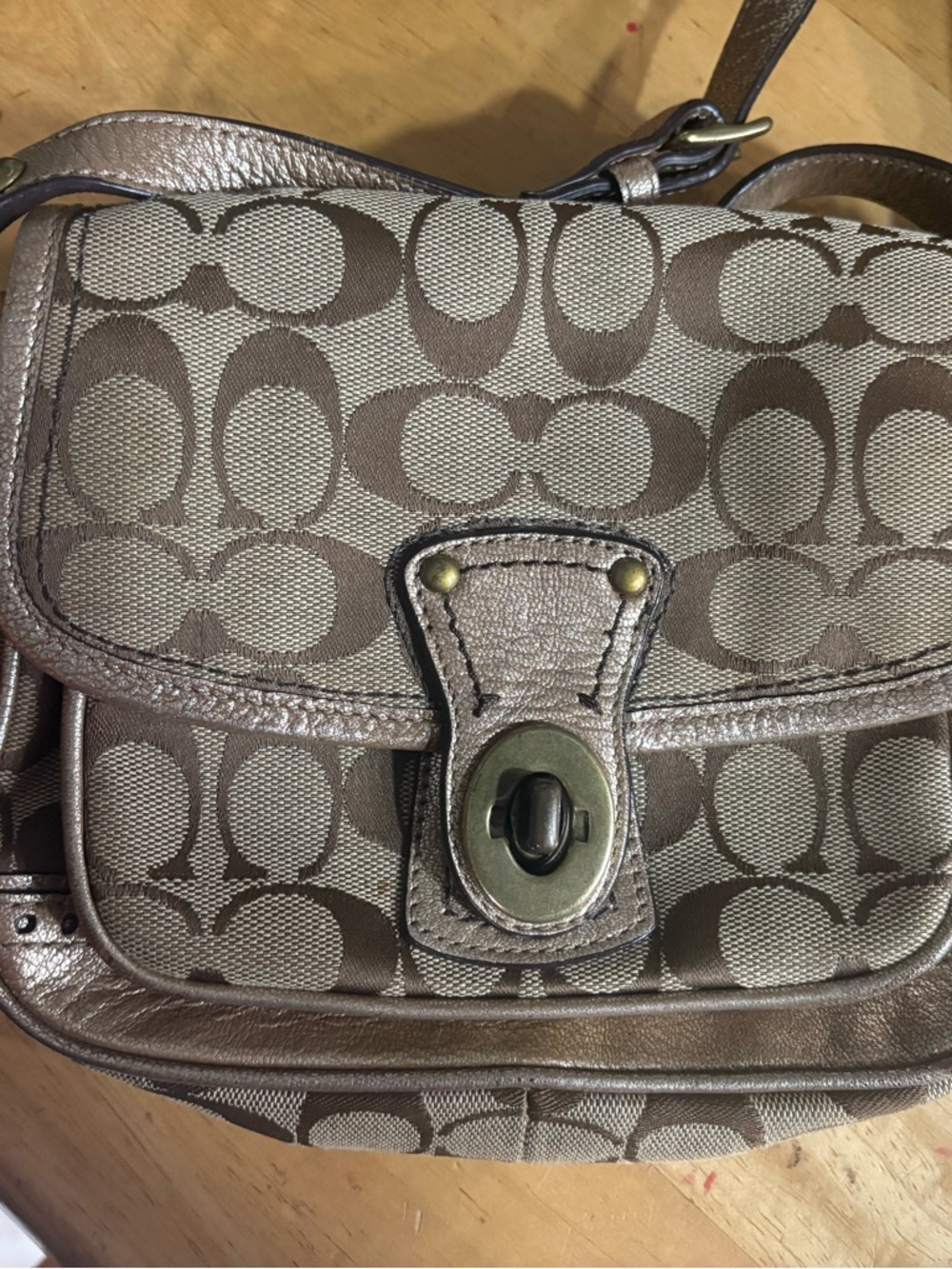 Coach Brown/Tan Signature Canvas Crossbody Bag with Turn-Lock